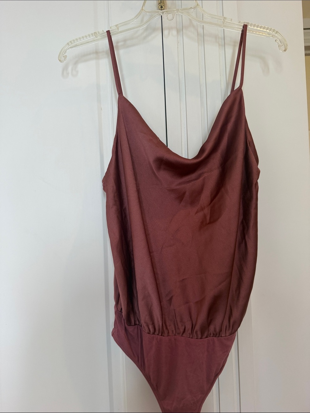 Lulus Satin Cowl Neck Bodysuit in Dusty Rose